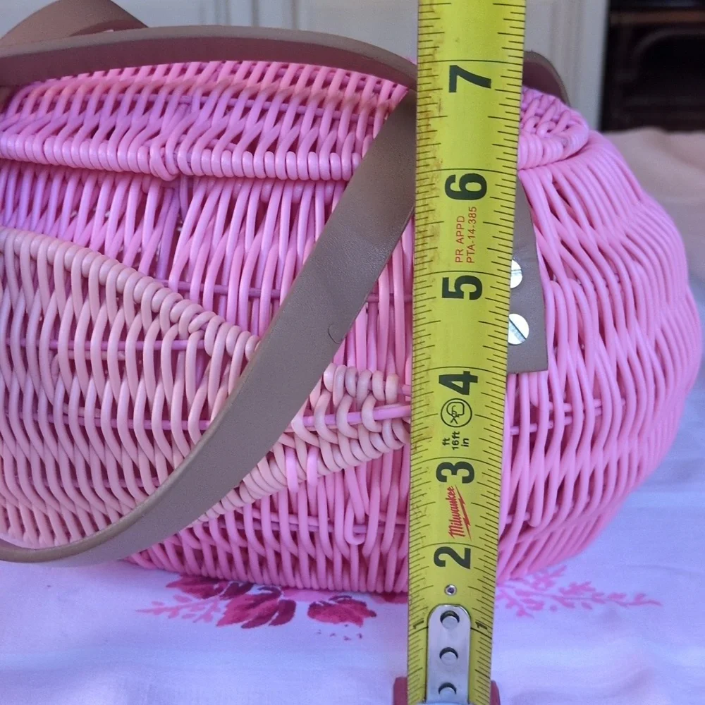 NWOT Pink Flamingo Wicker Purse Bag Basket - Picture 11 of 13